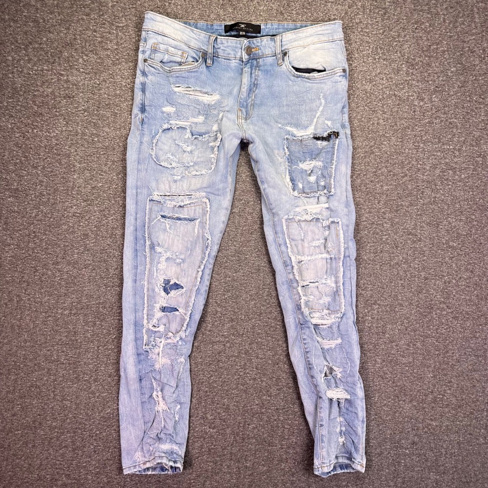 Jordan Craig Sean Jeans Mens 36x30 Light Wash Distressed Patchwork Streetwear